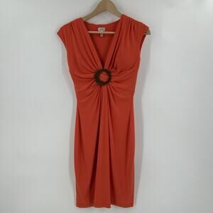 Vintage Cache Dress Size 4 Orange Sleeveless Wood Center Buckle Y2K Carrie SATC